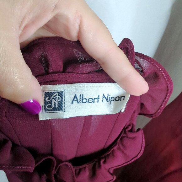 Vintage Albert Nipon Dress Medium Victorian Pleated Midi - Picture 11 of 12